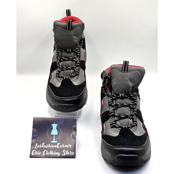 NWOB Lands End Men's Black & Red Fabric Suede Leather Hiking Boots Sz 11D 2704 - Picture 3 of 16